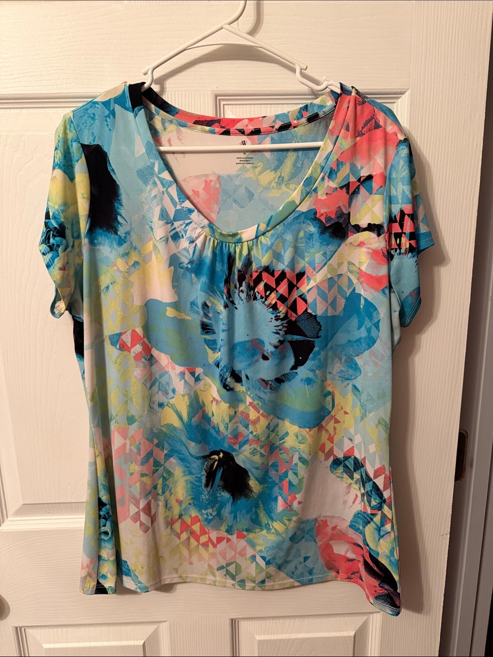 Worthington Multicolor Scoop Neck Short-Sleeve Top